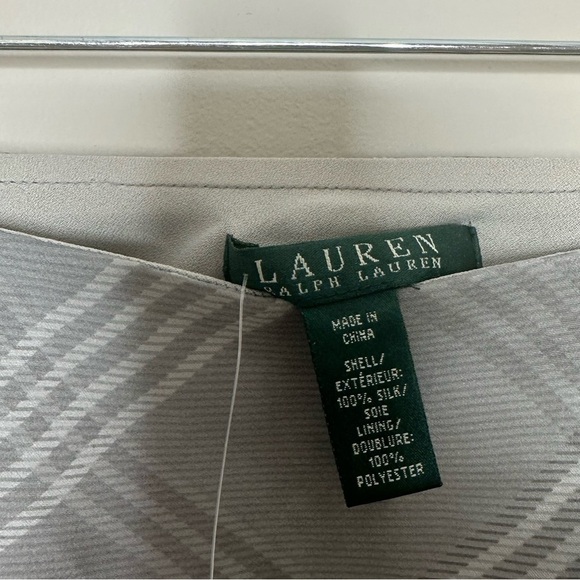 NWT LAUREN RALPH LAUREN Silk Plaid Grey Asymmetric Midi Skirt Size 16 - Picture 7 of 7